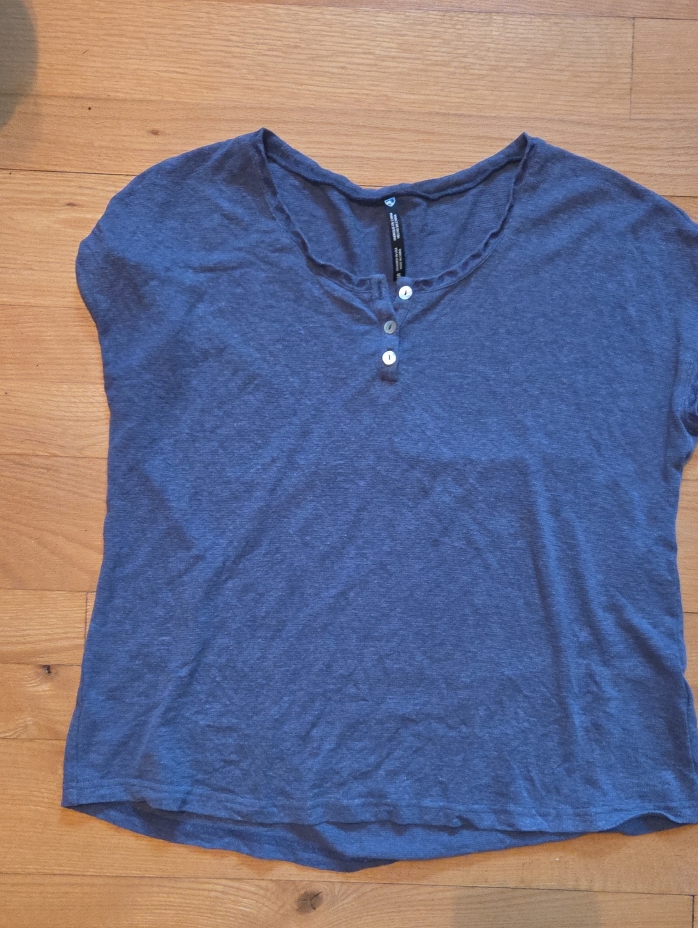 Kuhl Blue Short-Sleeve Top With Buttons and Cap Sleeves